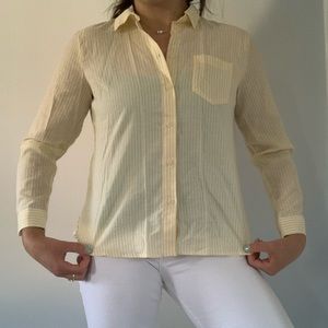 Untucked style yellow/ white striped button down